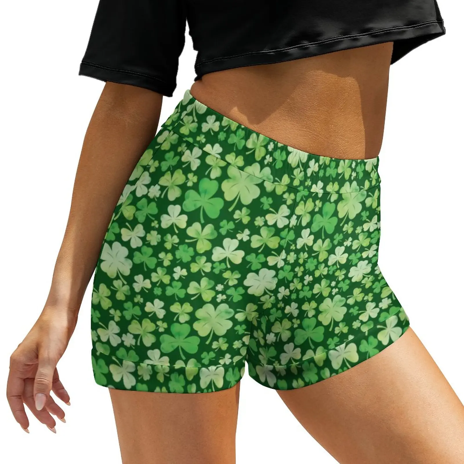 

St Patrick's Day Shorts Green Watercolour Lucky Shamrock Oversize Street Style Shorts Trendy Short Pants Women Print Bottoms