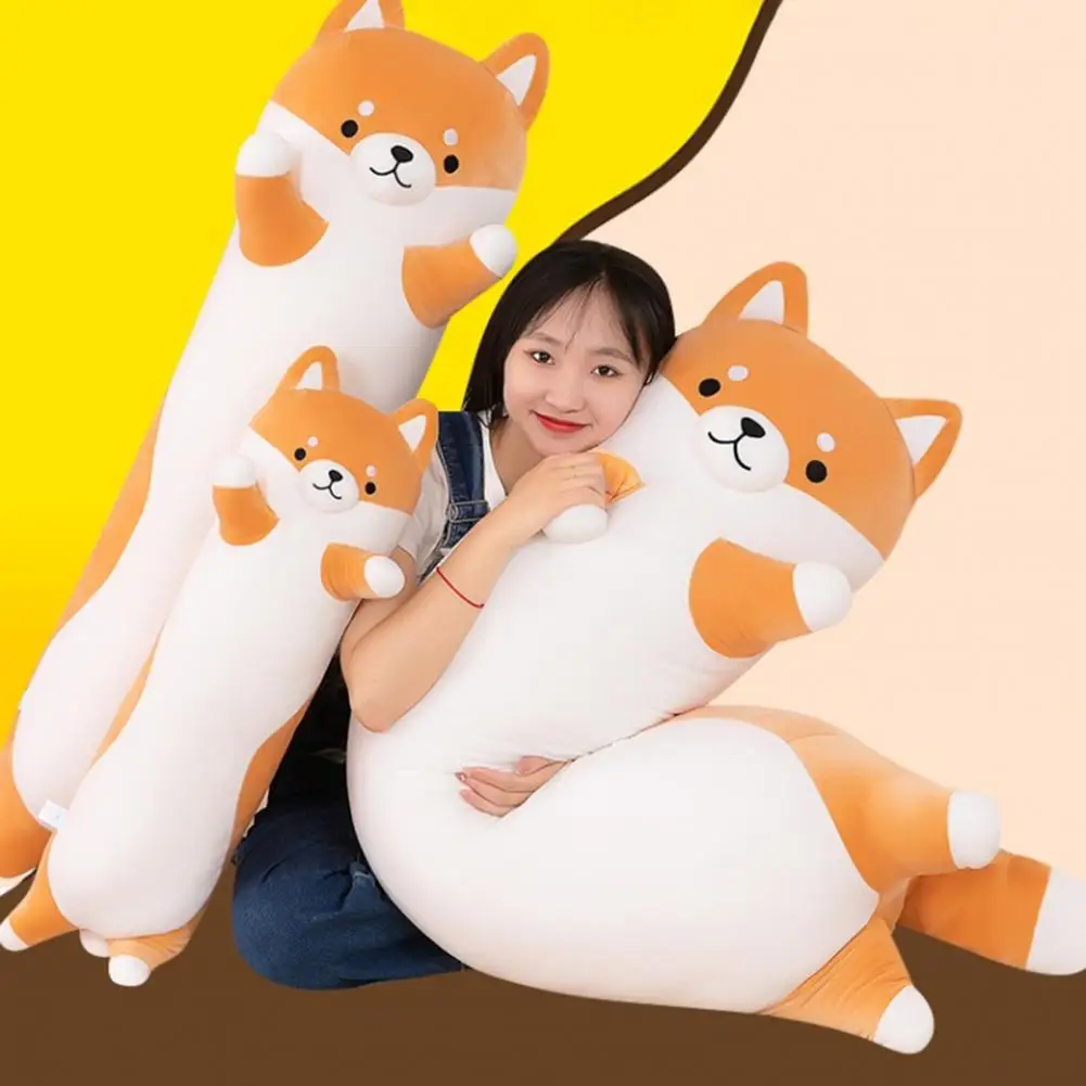 

Cute Shiba Inu Plush Pillow Long Strip Stuffed Animal Toy for Kids Adults Soft Lumbar Support Home Decor Gift