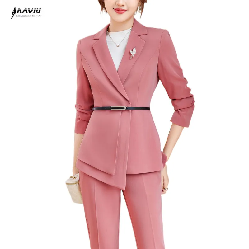 

NAVIU Fashion Suits Women Spring New High End Temperament Formal Buiness Slim Blazer And Pants Office Ladies Work Wear Send Belt