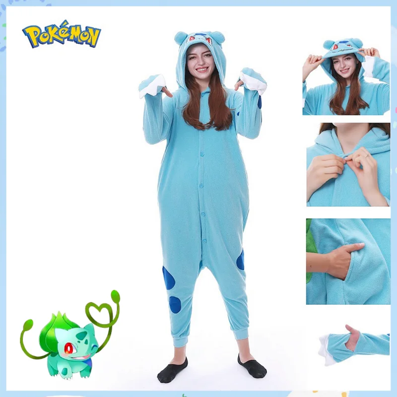 

Pokemon Bulbasaur Onesie Cosplay Costume Pajamas For Halloween Christmas One-Piece Kigurumi Full Body Pijama Anime Sleepwear