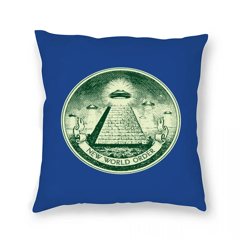 

New World Order Pillow Case Pyramid UFO All Seeing World Geek Black Mysterious