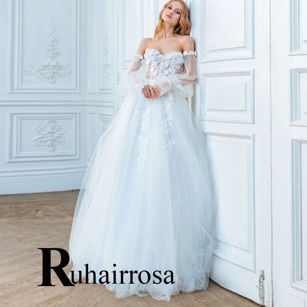 

Ruhair Sweetheart Beading Wedding Dresses Tulle Illusion Strapless For Women Appliques Lace Robe De Mariée Formal Brides Gown