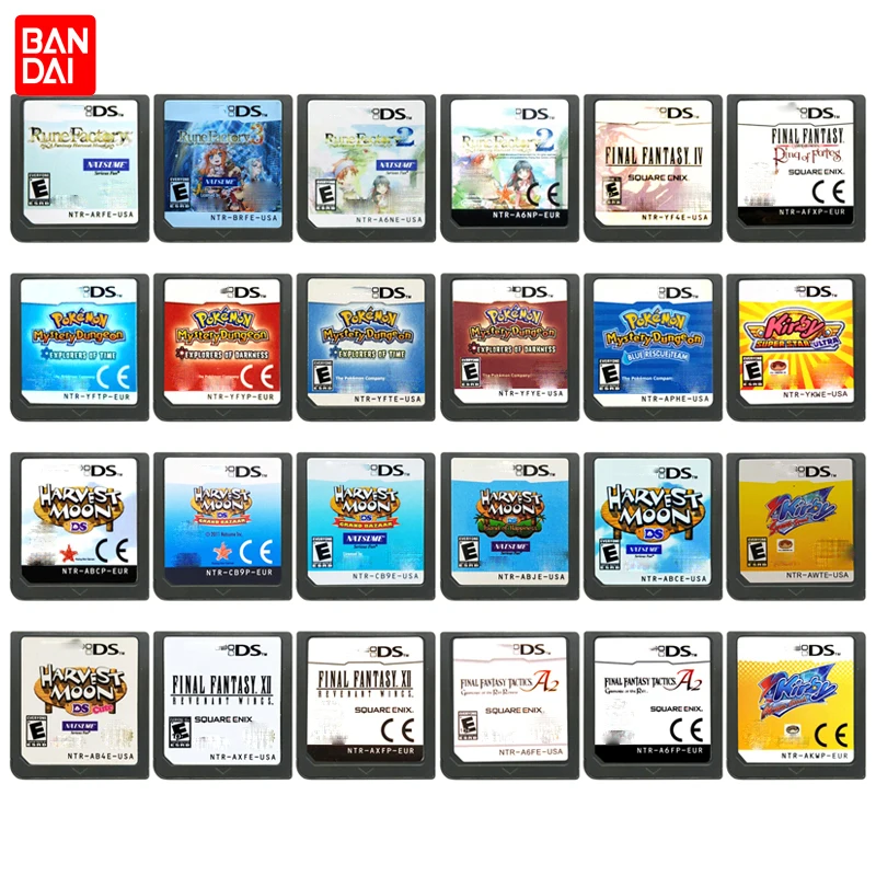 DS Games Cartridge Video Game Console Card Final Fantasy Harvest Moon Kirby Pokemon Mystery Dungeon Rune Factory for NDS/3DS/2DS