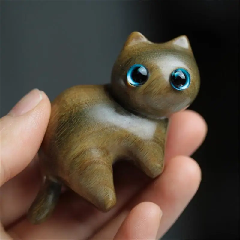 

Hand Carved Kitten Pet Sandalwood Ornaments Exquisite Cat Wooden Carving Toy Decorations Gift Wooden Crafts Bookshelf Ornaments