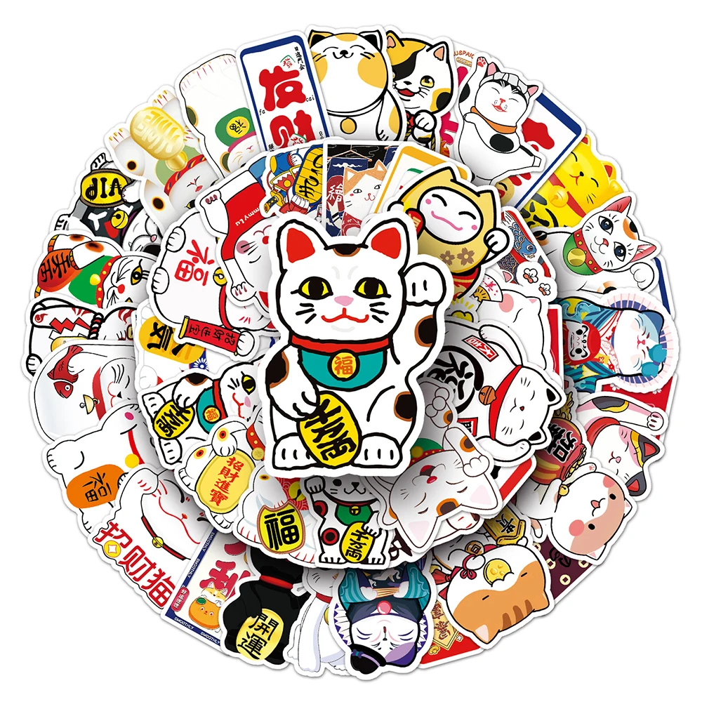 Фото 10/30/50 шт. Kawaii Maneki Neko Luck мультяшный кот наклейки граффити чехол для ноутбука и телефона автомобиль водостойкая милая наклейка детские игрушки №2