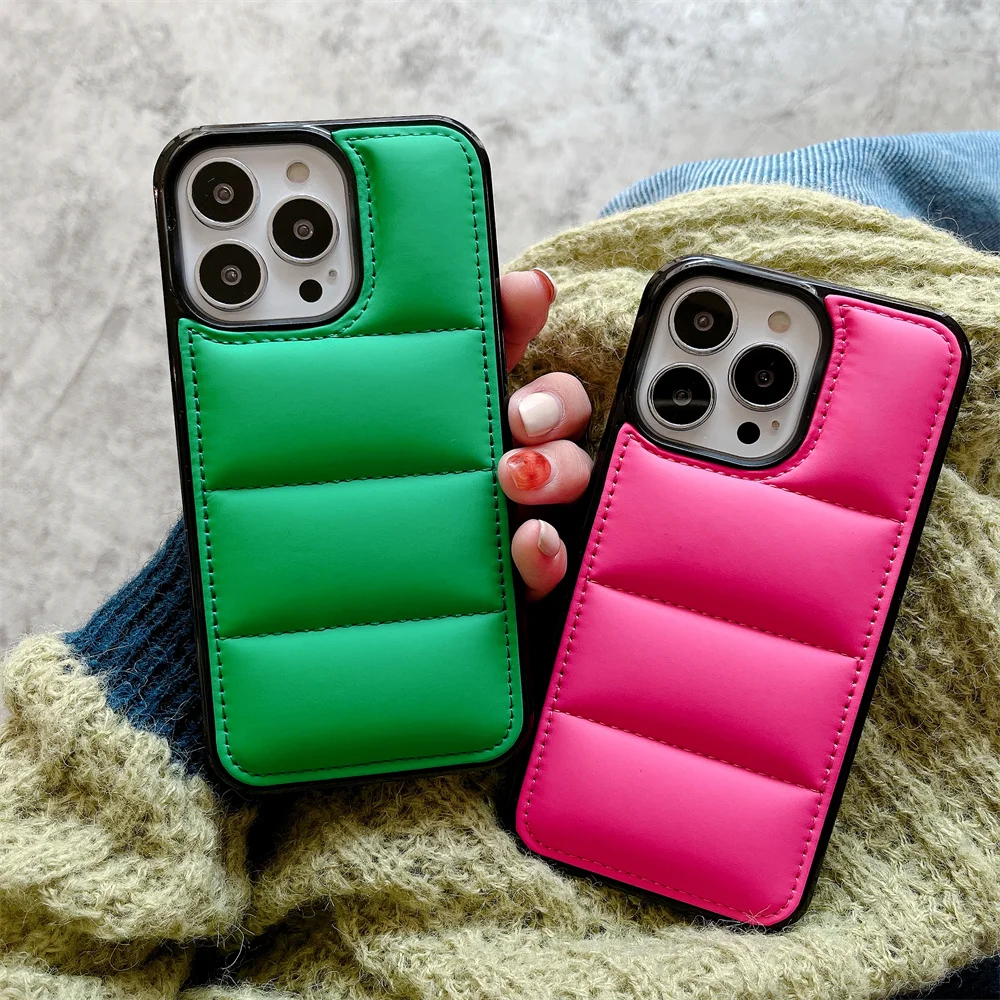 

USLION Fashion Light Down Jacket Phone Case For iPhone 13 12 11 Pro Max Mini X XS XR XSmax Color Soft TPU Cushion Cover Funda