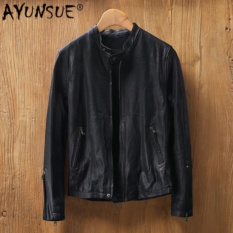 

2023 Genuine Leather Men Real Sheepskin Coat Motorcycle Biker Bomber Jacket Veste Cuir Homme MG8-K8893 KJ4424