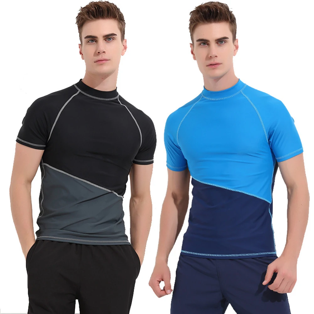 

Fashion Men's Split Stitching Sunscreen Quick-Drying Short-Sleeved Water Sports Beach Swimming Sailboat Snorkeling Surfing Top