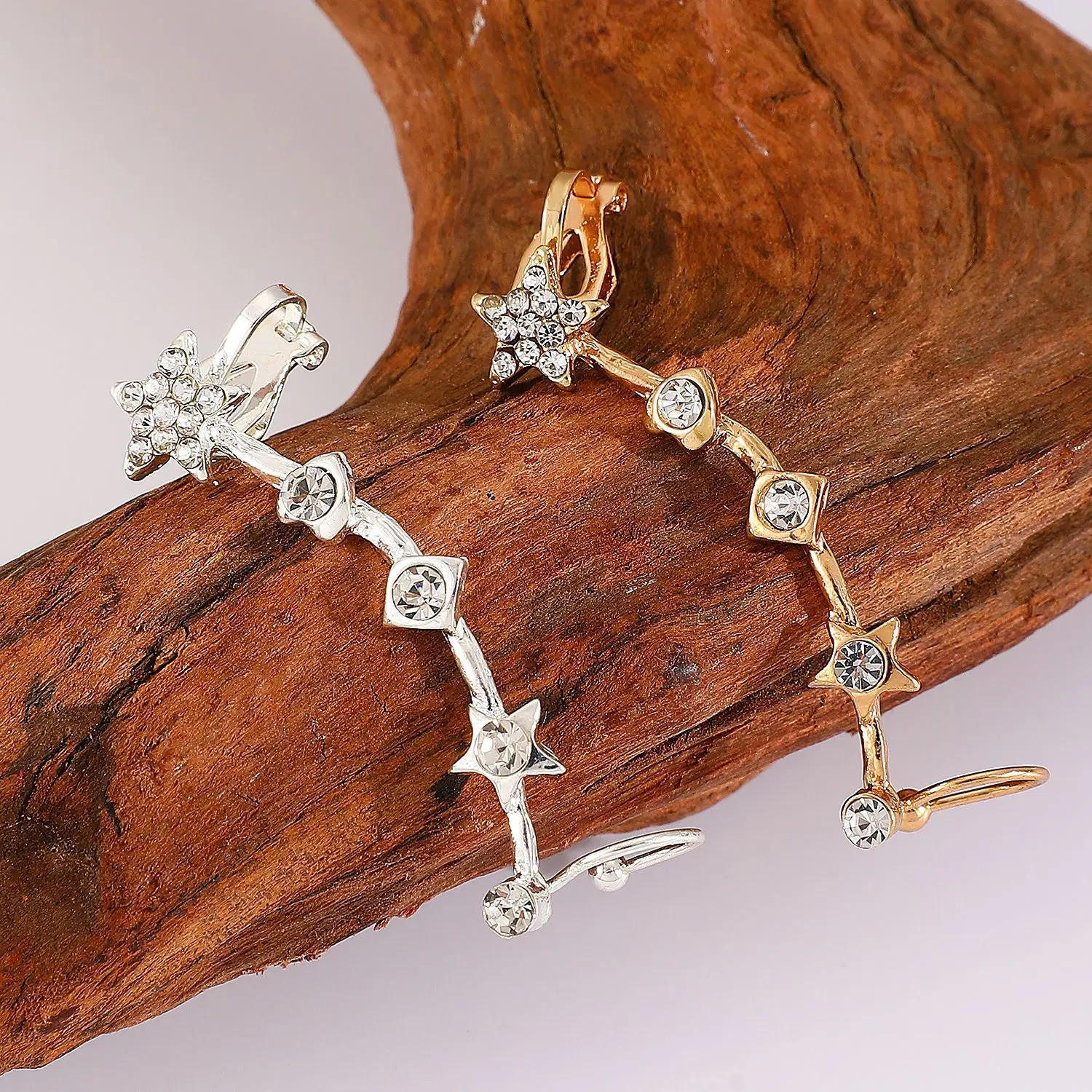 Классические Золотые серьги-клипсы в форме сердца и звезды серебряные