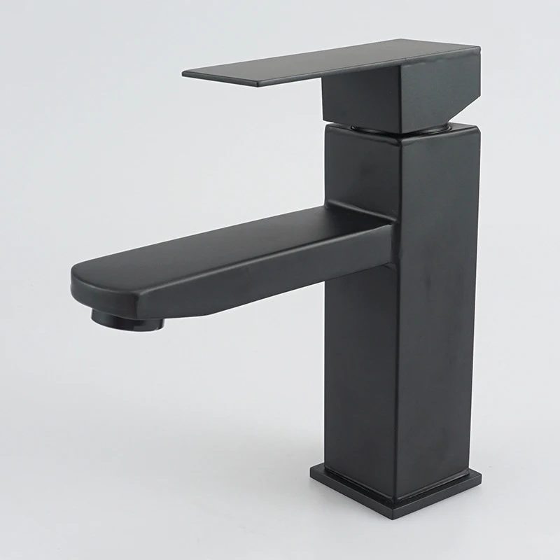 

Square Basin Faucet Stainless Steel Bathroom Black Modern Minimalist Paint Square Hot and Cold Basin Square Single Hole Faucet