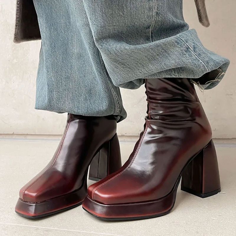 Vintaeg градиентные резиновые эластичные ботинки с квадратным носком на массивном