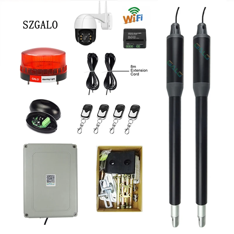 WiFi Controller AC220V Electric Linear Actuator 300kgs Engine Motor System Automatic Swing Gate Opener with Dual Thick Arms KIT