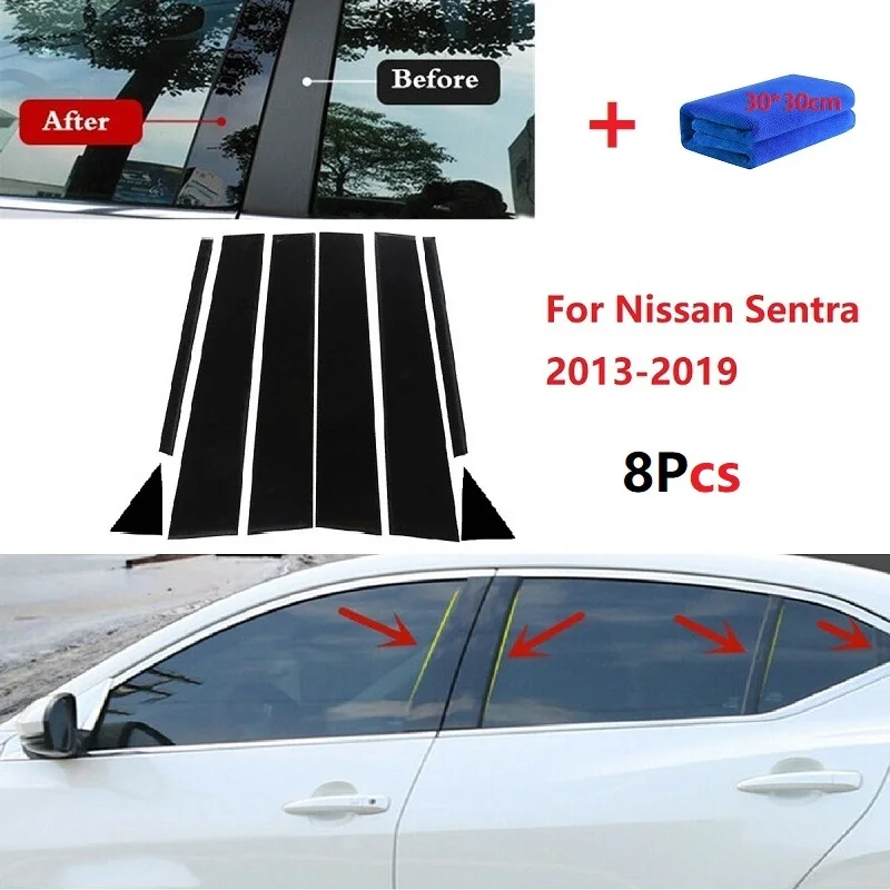 

8PCS BC Column Sticker Polished Pillar Posts Window Trim Cover For Nissan Sentra 2013-2019 Car Chromium Styling