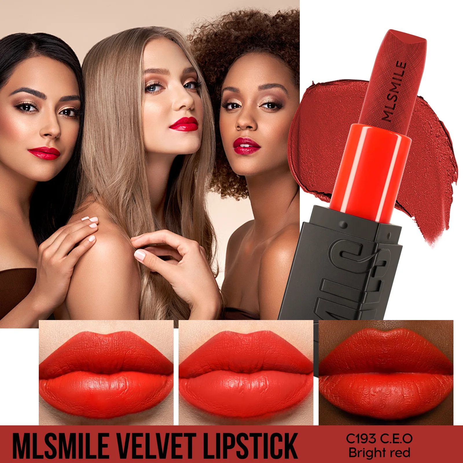 Фото MLSMILE 6 цветов, матовая помада с эффектом бархата, стойкая, водостойкая, увлажняющая, высокопигментированная, для макияжа губ №3