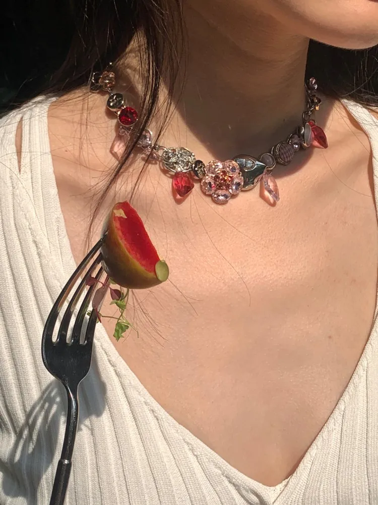 Романтическое ожерелье HUANZHI INES с милыми розовыми цветами красочный винтажный