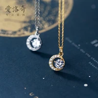 s925 silver necklace womens round diamond crescent sweet collarbone chain joyeria fina jewelry