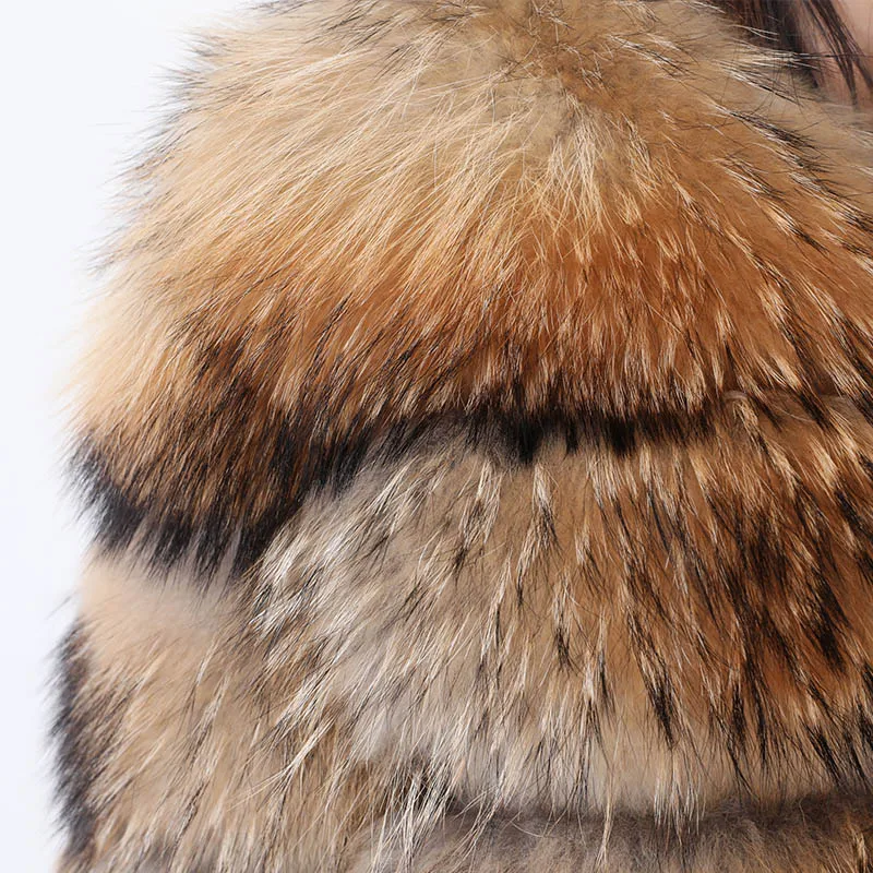 Real Raccoon Fur Coat Women Winter Raccoon Fur Top Clothes Natural Luxury Jackets Warm Thick Brown Natural Fur Parka