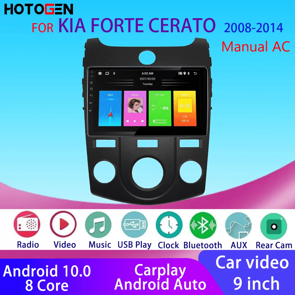 Автомагнитола для KIA Forte Cerato 2008-2014 9 дюймов 2 Din |