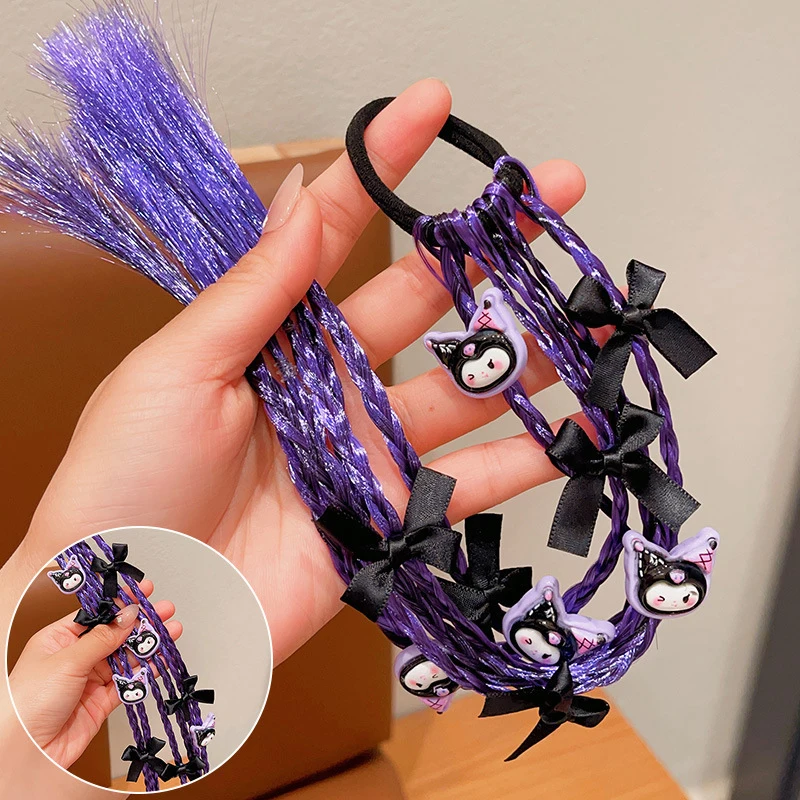 Милый мультяшный аниме Kuromi фиолетовая коса синтетические волосы лошадиный Хвост