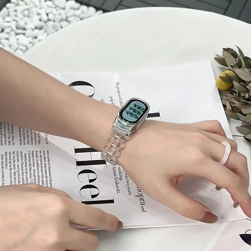 Resin Strap For Mi band 8 Correa Bracelet With Case Watchband For Xiaomi smart band 8 Women Strap Replacement Transparent Belt