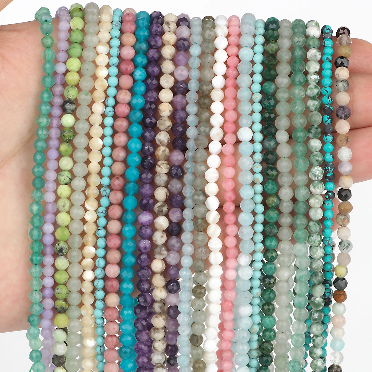 

Natural Faceted Labradorite Jasper Shell Agates Amethyst Turquoise Stone Beads For DIY Jewelry Making Bracelet 2mm 3mm 4mm 15''