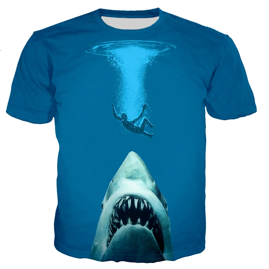 

Funny Shark T-shirts Casual Style T Shirt Streetwear 3D Jaws Shark Printed Tee Men Boys T Shirts