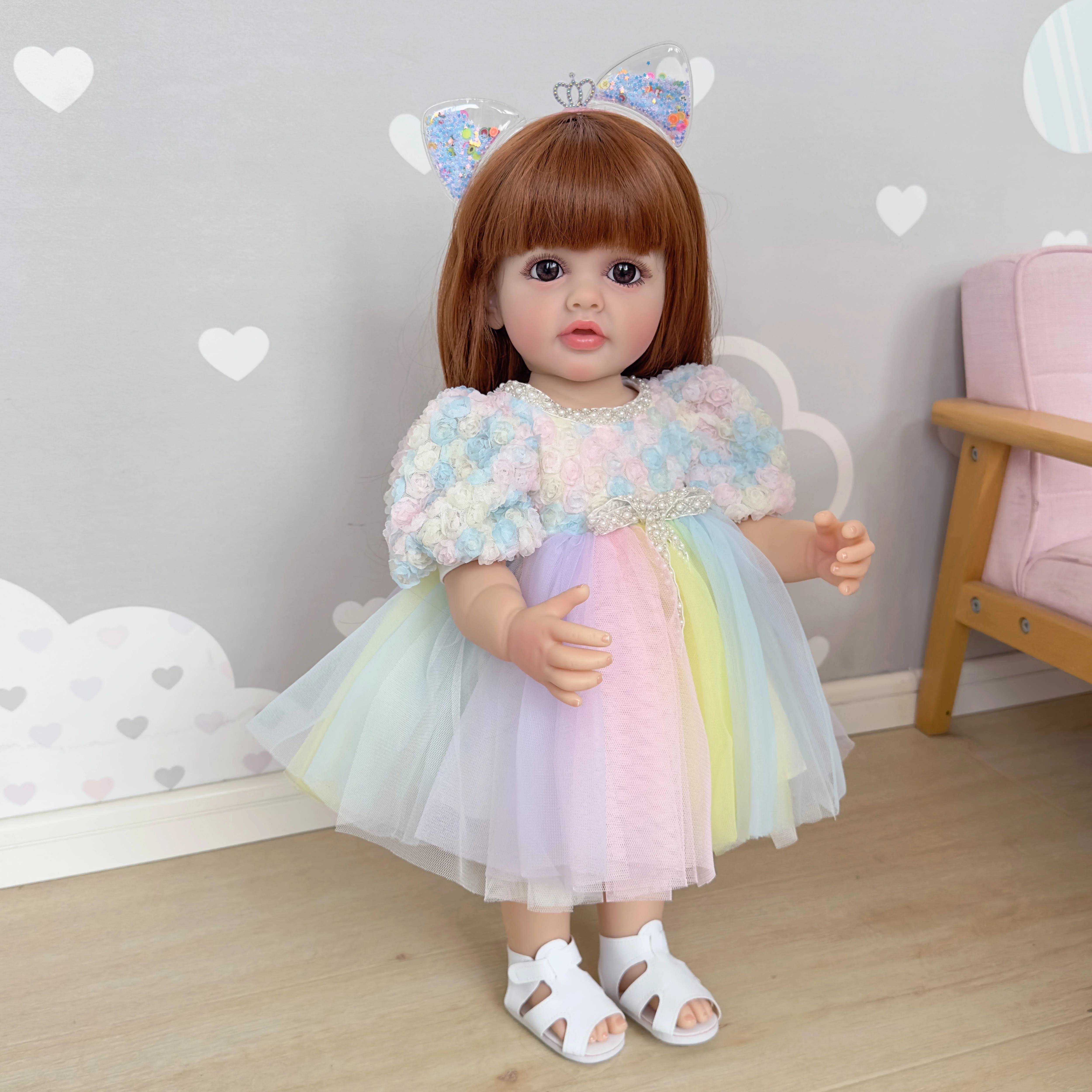 Toddler Girl Doll Princess With Long Brwon Wig Hair