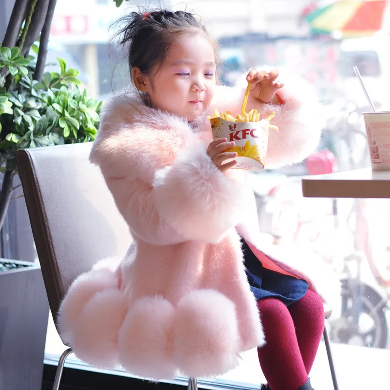 

Winter Kids Faux Fur Coat Girls Hooded Warm Outerwear Children's Snowsuit Elegant Teenage Girls Fur Clothes Thick Warm