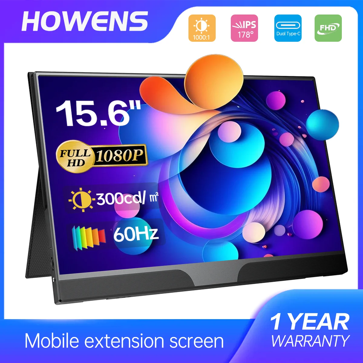 15 6-дюймовый портативный монитор 1080P 1920*1080 HDR для Switch PS4/5 Игровой дисплей HDMI 2 Type-C