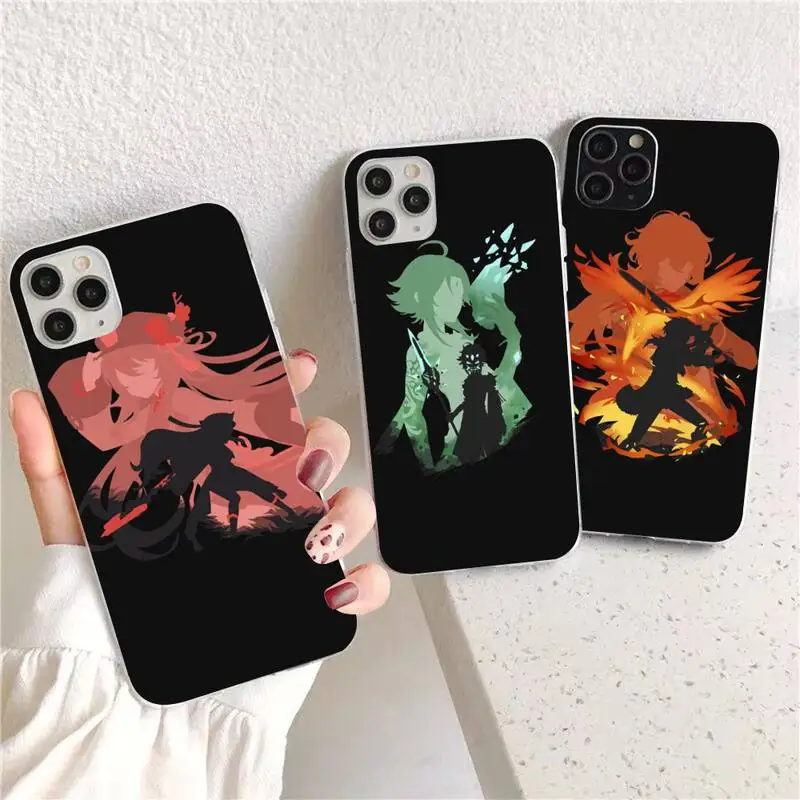 

YNDFCNB Genshin Impact Anime Phone Case for iPhone 11 12 13 Mini Pro Max 8 7 6 6S Plus X 5 SE 2020 XR XS Case shell