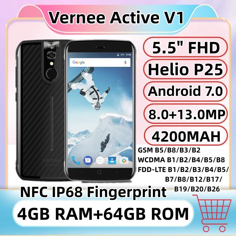 Vernee Active V1 смартфон экран 5 дюймов Android 7 0 Восьмиядерный 4 Гб ОЗУ 64 ПЗУ
