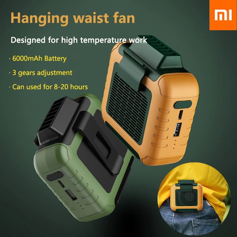 

Newest Xiaomi USB Portable Personal Hanging waist Fan With Recharge Battery Ultra quiet Wearable Electric Fan handheld Air Condi