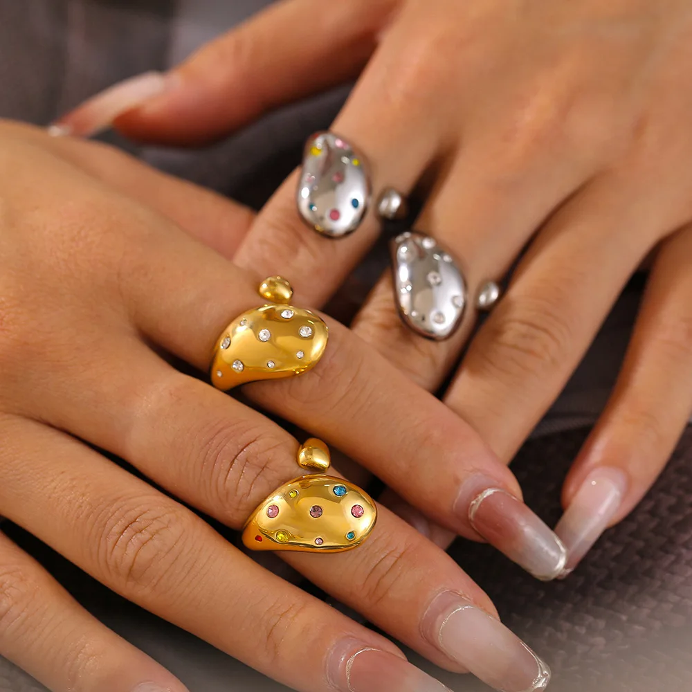 markii Trendy Pierścionki ze stali nierdzewnej dla kobiet 18-karatowe pozłacane wodoodporne geometryczne kolorowe sześcienne cyrkonie pierścionek