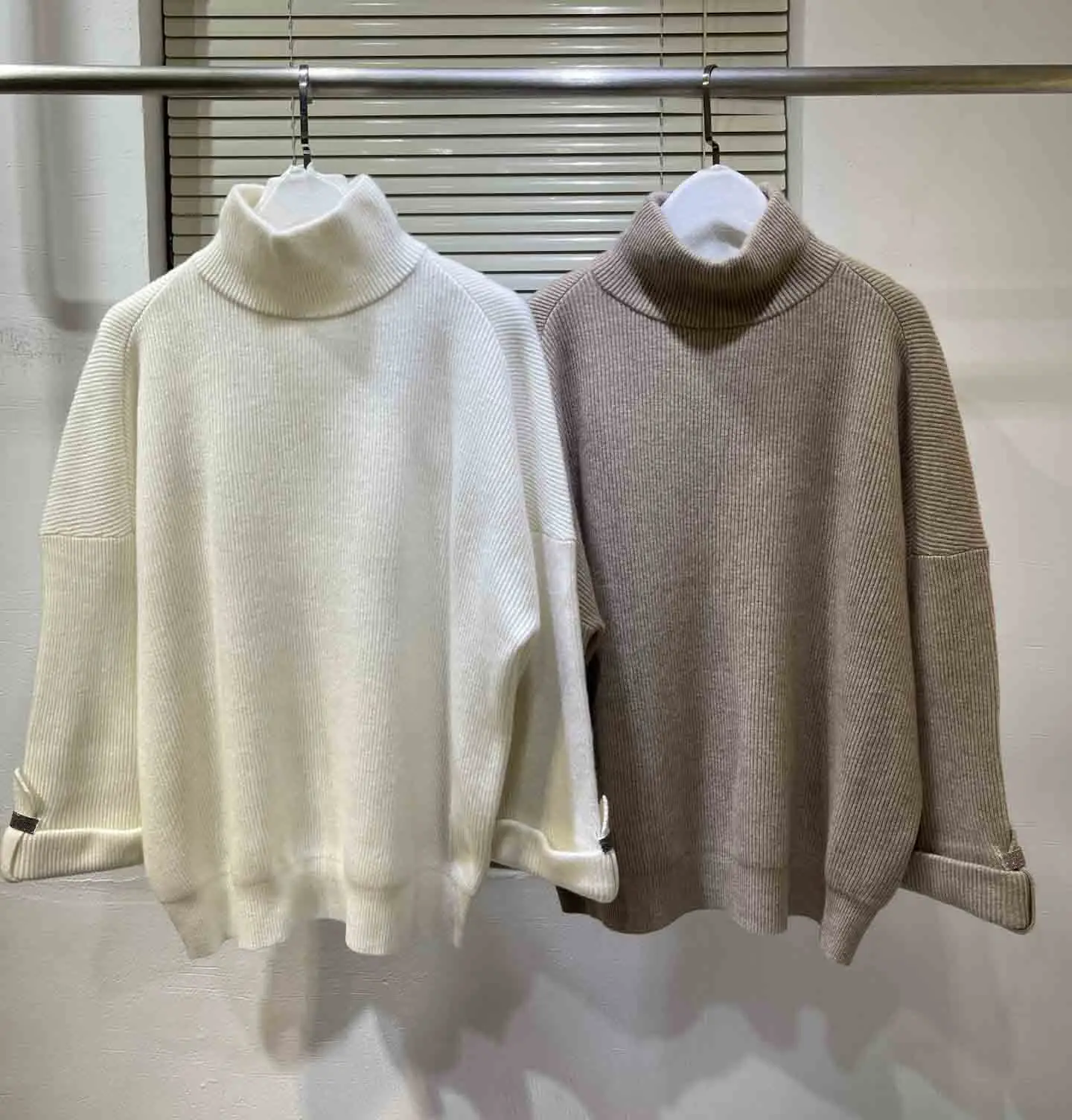 

100% cashmere autumn winter women solid turtleneck knitted sweater chain loose pullover jumpers