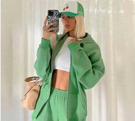 Женский спортивный костюм из двух предметов повседневная однотонная толстовка с