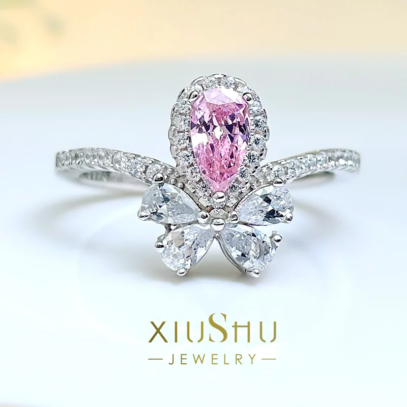 

Искусственный драгоценный камень в виде цветка вишни 1 карат, импортный Высокоуглеродистый алмазный бант в форме груши, милый серебро 925 про...