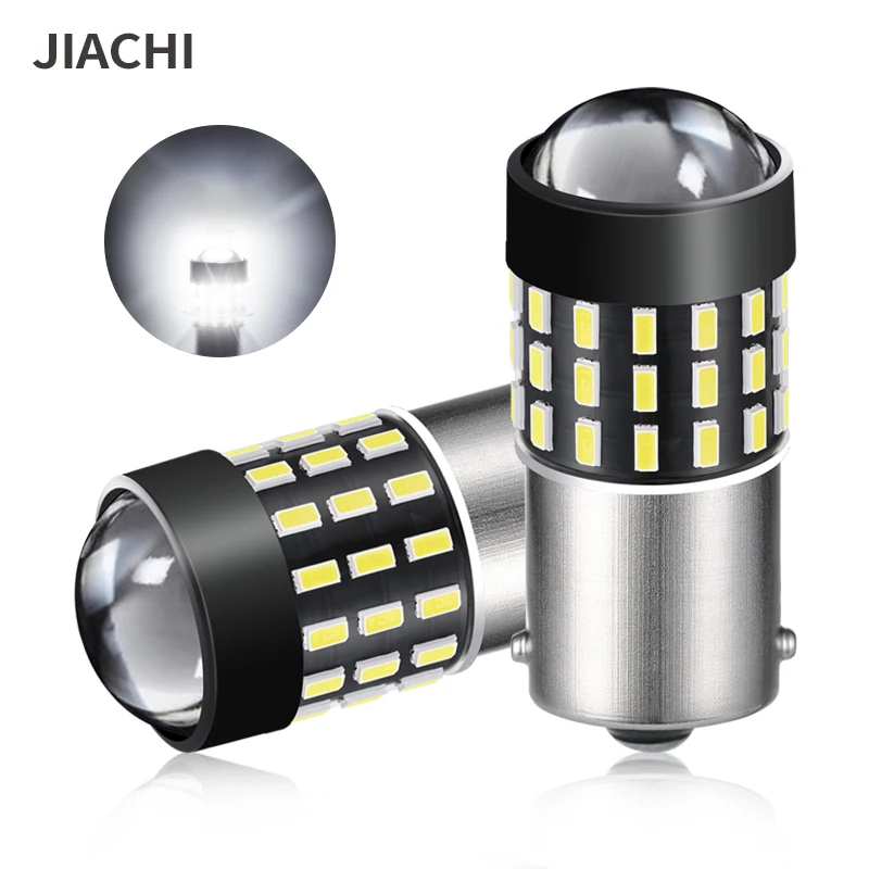 

JIACHI 100 шт. для светодиодный автомобиля светильник 1156 P21W BA15S 3014 чип 54SMD белый желтый красный без полярности Авто сигнальная Поворотная лампа лампы DC12-24V