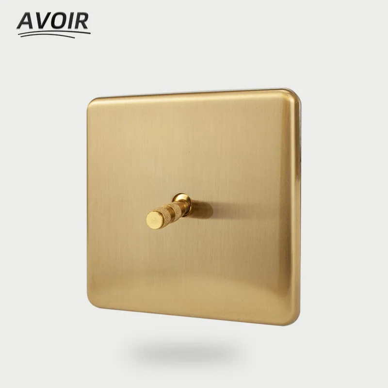 Avoir Wall Light Switch Gold Brass Toggle Switch 2 Way Dual Dimmer Double Plug European Standard Electrical Outlet EU Usb Socket