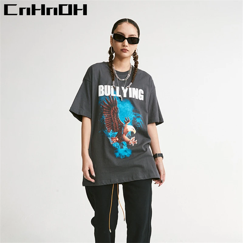 

CnHnOH Oversized Hip Hop Chic Fashion New Arrival Teeshirt Homme T-Shirt Short-Sleeved Cotton Tee Eagle T-Shirt A060
