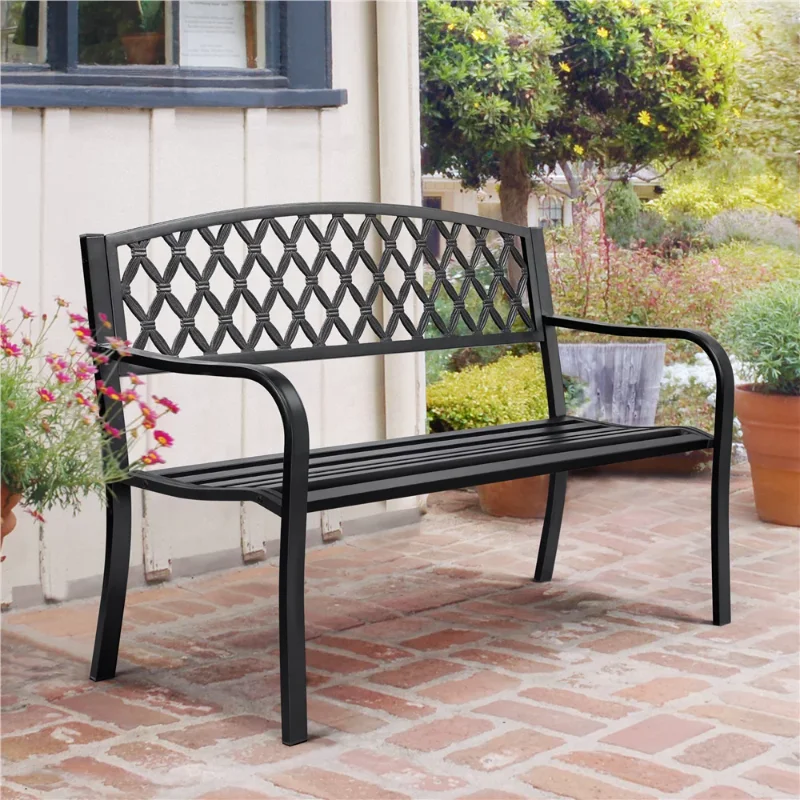 

Easyfashion Outdoor Metal Bench - Black outdoor bench garden bench outdoor