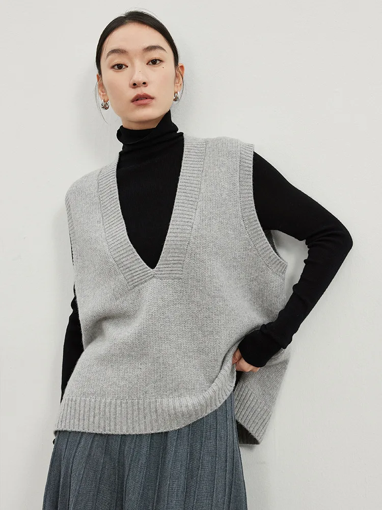 

Осень/Зима 2023, новинка, женский шерстяной жилет с V-образным вырезом, вязаная майка, свободный свитер со слоями без рукавов