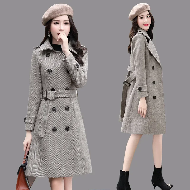 

Осенне-зимнее Новое корейское утепленное шерстяное Женское пальто с длинным рукавом клетчатая куртка Женское зимнее пальто