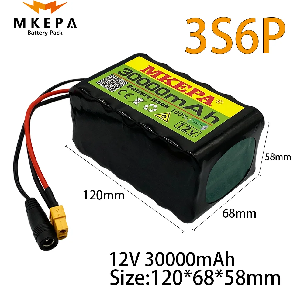 

3S6P 12V 30Ah 40A BMS orline battery pack 18650 li-ion 30000mAh cells XT60 DC5521 400Watt High Power Motor Scooter light