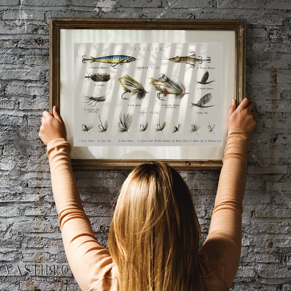 Форель наживка Художественная печать красочная нахлыстовая Рыбалка плакат