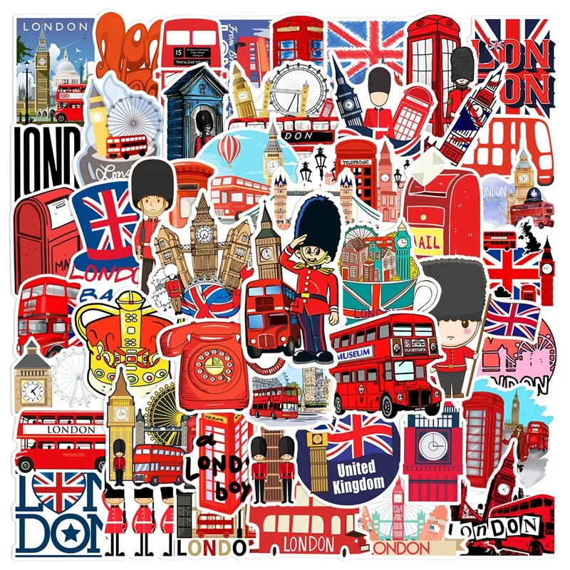 

10/30/50PCS Cute London Bus Stationery Sticker Aesthetic PVC Children's Decoration Scrapbooking School Supplies for Kids