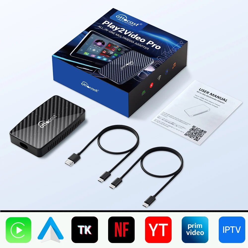 

OTTOCAST Play2Video Pro Беспроводной адаптер CarPlay Android Auto для Youtube Netflix IPTV Tik Tok для VW Benz Kia Honda Toyota