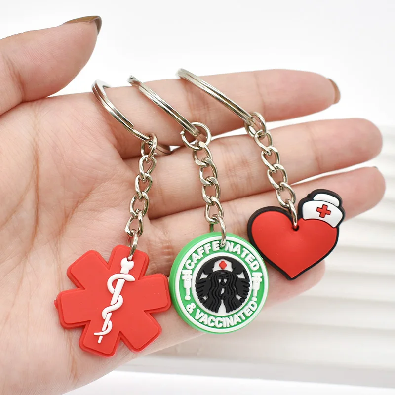 1PCS PVC Rubber Hot Keychain for Nurses New Design Medicine Care Style Heart & Brain Car Key Pendant Cute Bag Ornament Gift 3