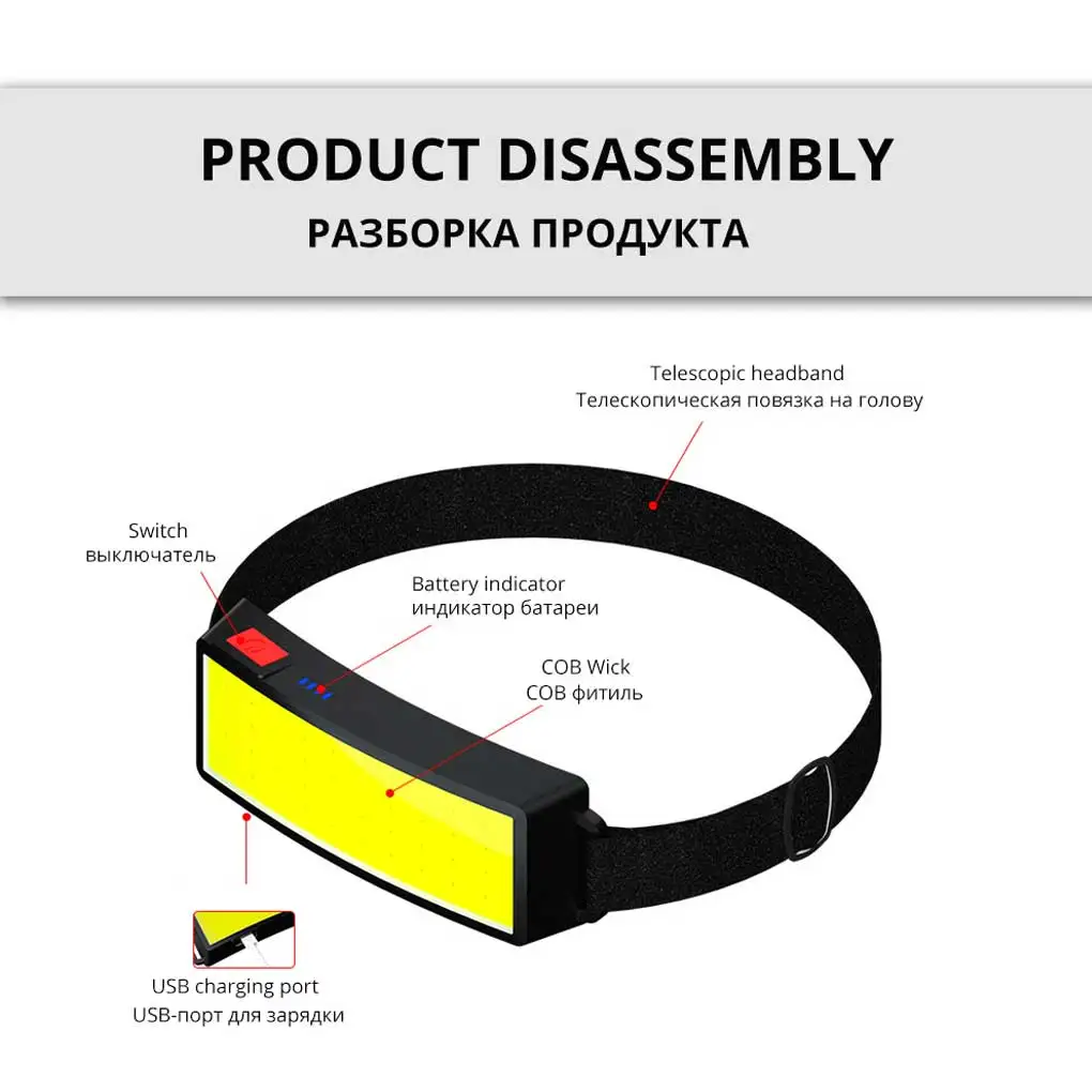 

Портативный водонепроницаемый налобный фонарь, аккумуляторная лампа с регулируемой яркостью, телескопическая повязка на голову для рыбал...