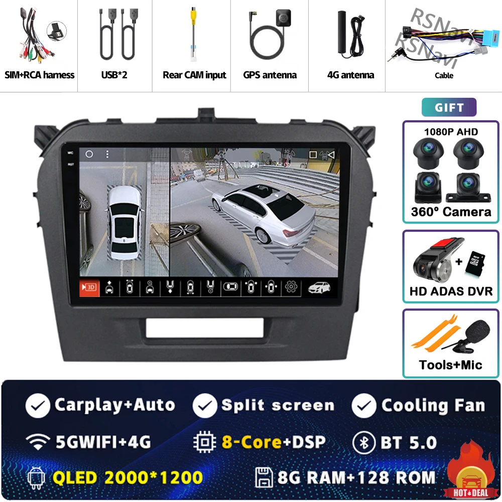 

Android 15 беспроводной Carplay Auto для Suzuki Vitara 4 2017 2018 2019 2020-2022 автомобильный радиоприемник стерео мультимедийная навигация GPS плеер