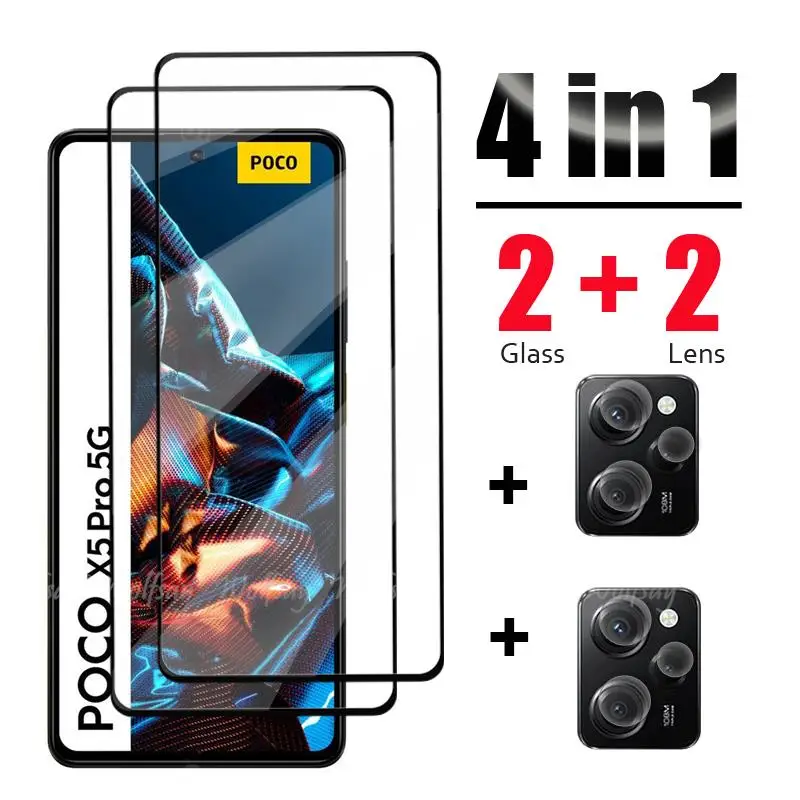 

For POCO X5 Pro Glass Tempered Glass For Xiaomi POCO X5 Pro M5 M4 F5 Pro Glass Full Glue Screen Protector Camera Film Glass